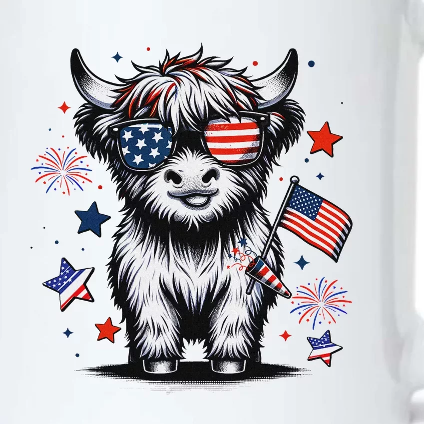 Patriotic Highland Cow 4th Of July Black Color Changing Mug