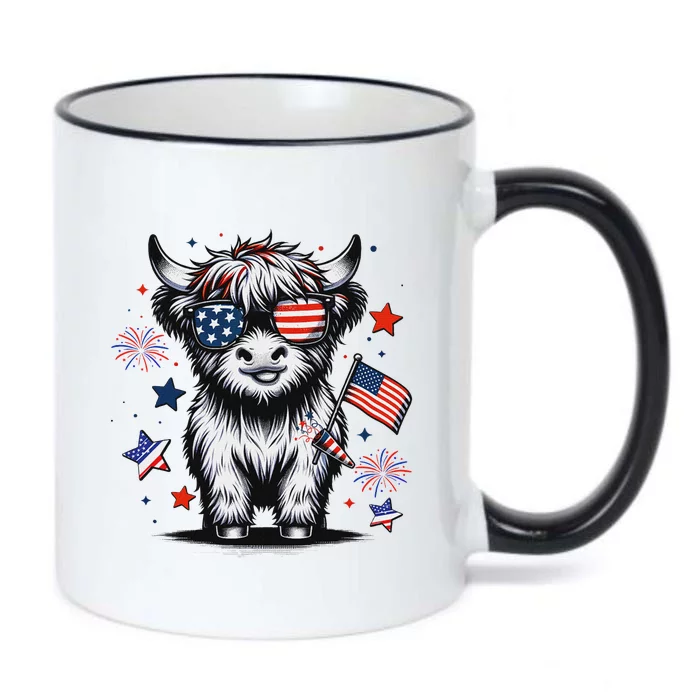 Patriotic Highland Cow 4th Of July Black Color Changing Mug