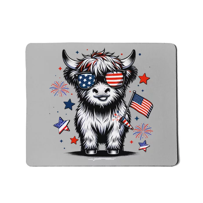 Patriotic Highland Cow 4th Of July Mousepad