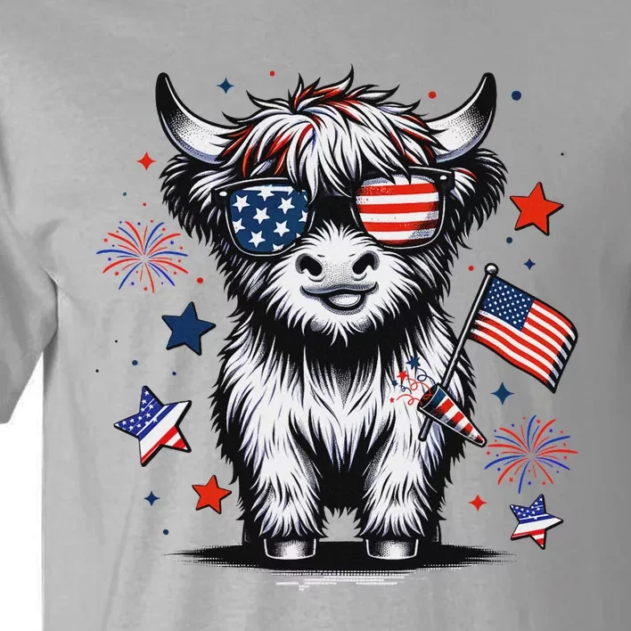 Patriotic Highland Cow 4th Of July Tall T-Shirt