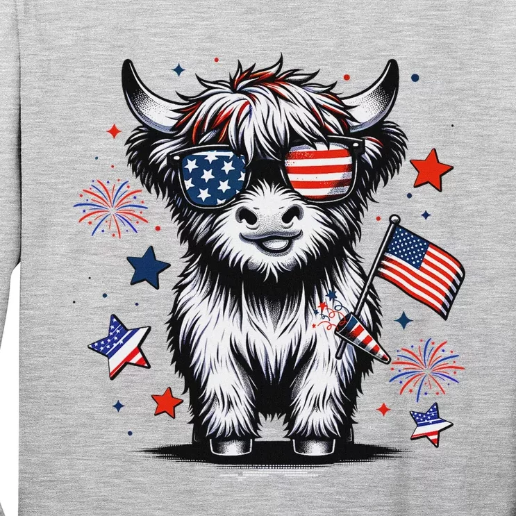 Patriotic Highland Cow 4th Of July Long Sleeve Shirt