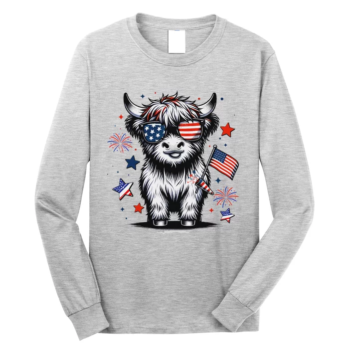 Patriotic Highland Cow 4th Of July Long Sleeve Shirt