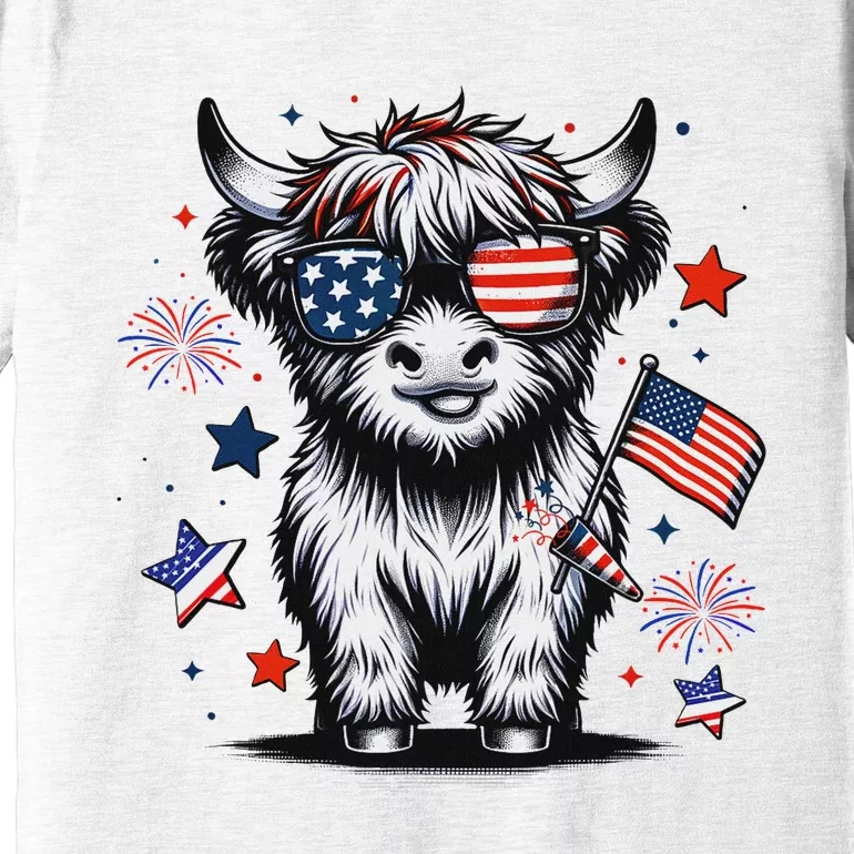 Patriotic Highland Cow 4th Of July Premium T-Shirt