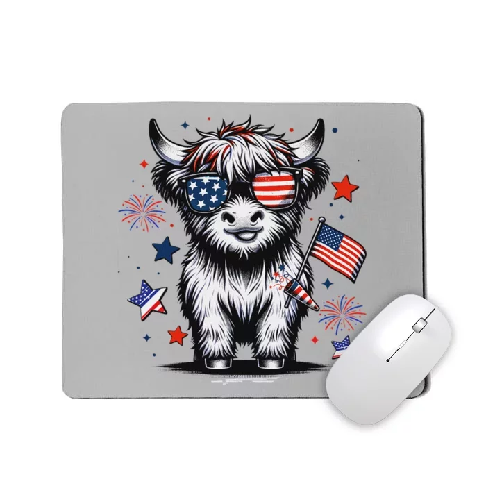 Patriotic Highland Cow 4th Of July Mousepad