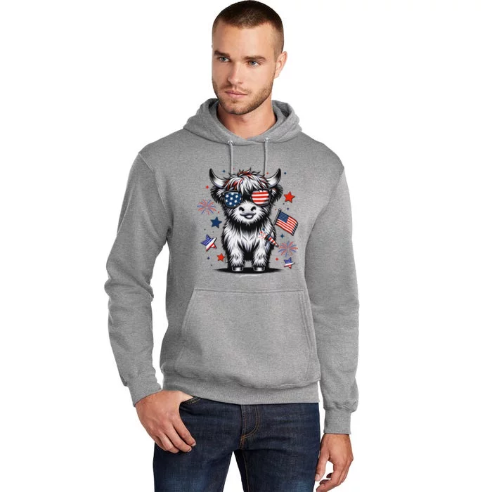 Patriotic Highland Cow 4th Of July Tall Hoodie