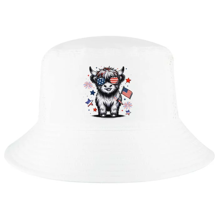 Patriotic Highland Cow 4th Of July Cool Comfort Performance Bucket Hat