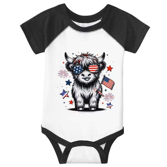 Patriotic Highland Cow 4th Of July Infant Baby Jersey Bodysuit