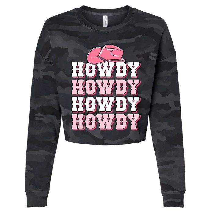 Pink Howdy Cow Print Western Country Cowgirl Texas Rodeo Cropped Pullover Crew