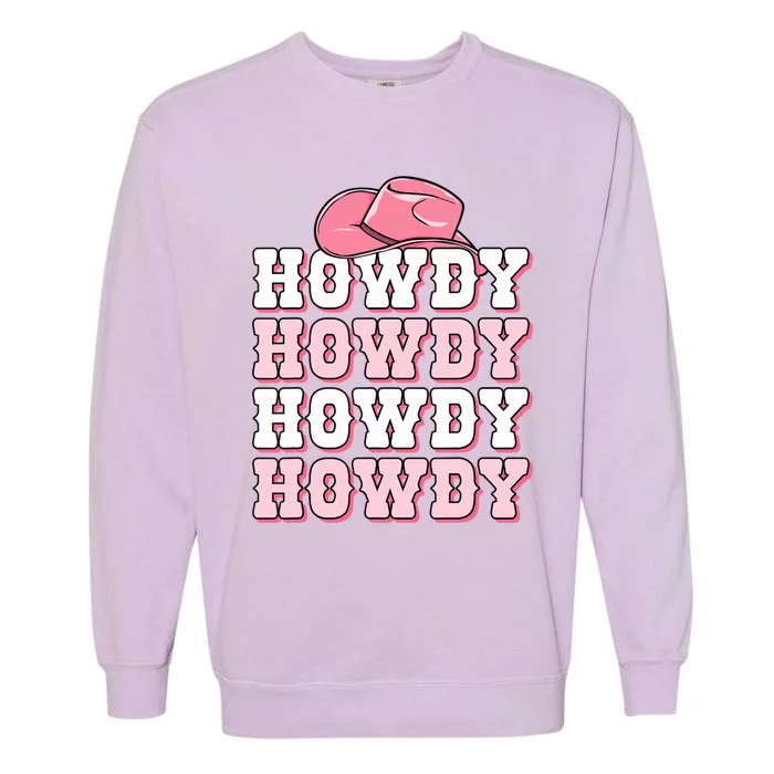 Pink Howdy Cow Print Western Country Cowgirl Texas Rodeo Garment-Dyed Sweatshirt