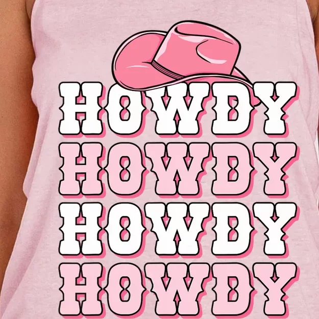 Pink Howdy Cow Print Western Country Cowgirl Texas Rodeo Women's Knotted Racerback Tank