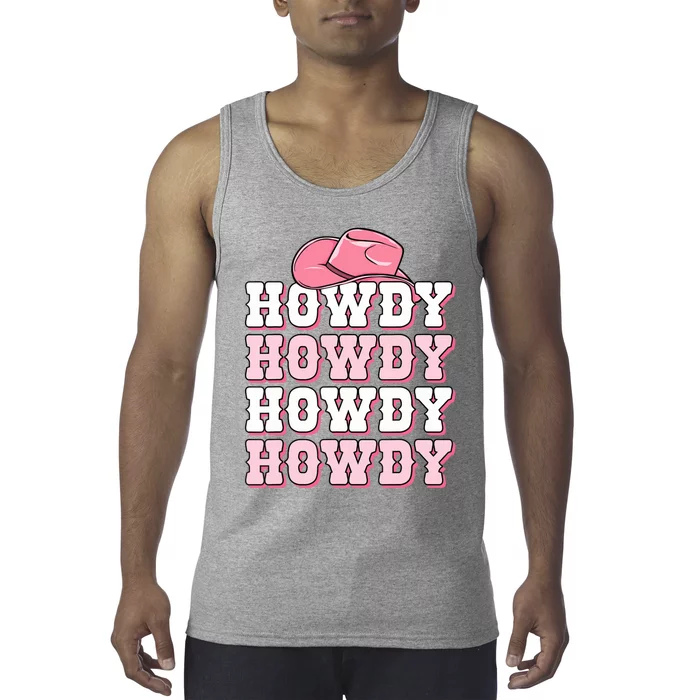 Pink Howdy Cow Print Western Country Cowgirl Texas Rodeo Tank Top