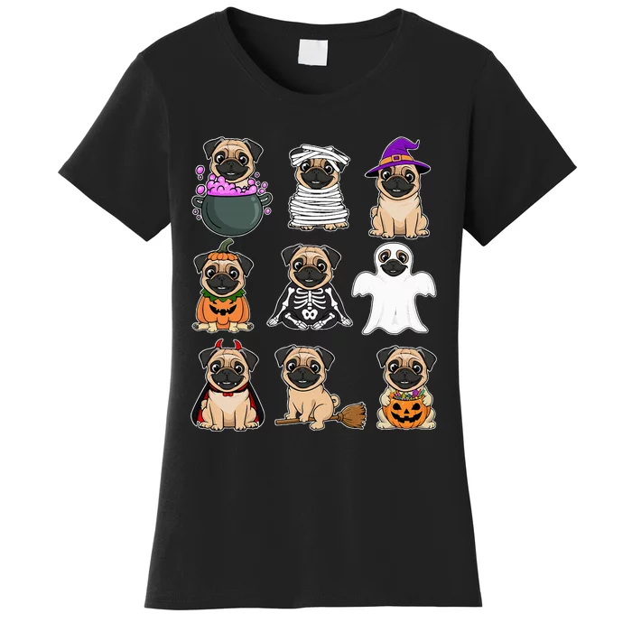 Pug Halloween Costume Spooky Ghost Pumpkin Pug Halloween Women's T-Shirt