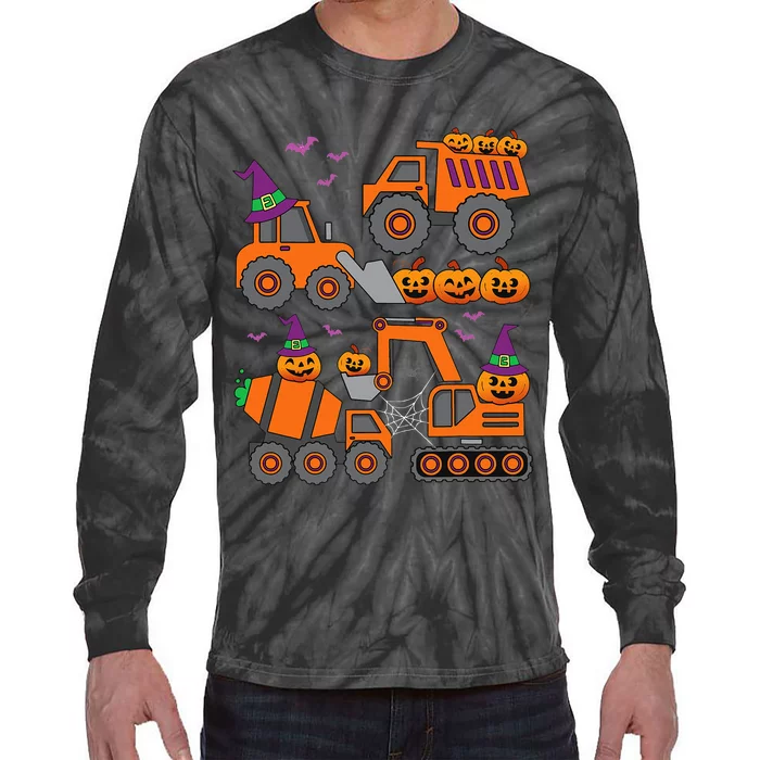 Pumpkin Halloween Construction Vehicle Excavator Truck Tie-Dye Long Sleeve Shirt