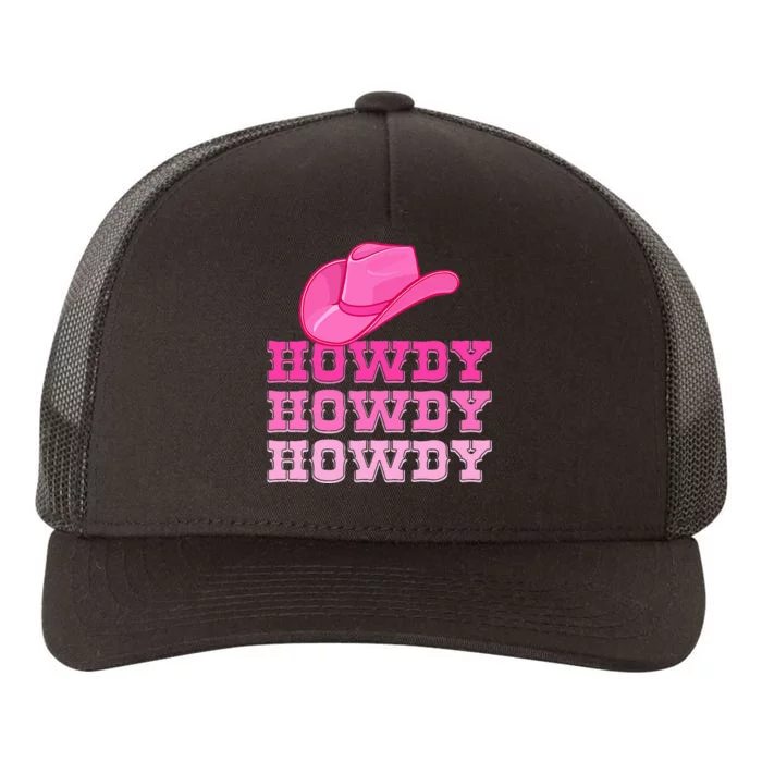 Pink Howdy Cowgirl Western Country Rodeo Yupoong Adult 5-Panel Trucker Hat