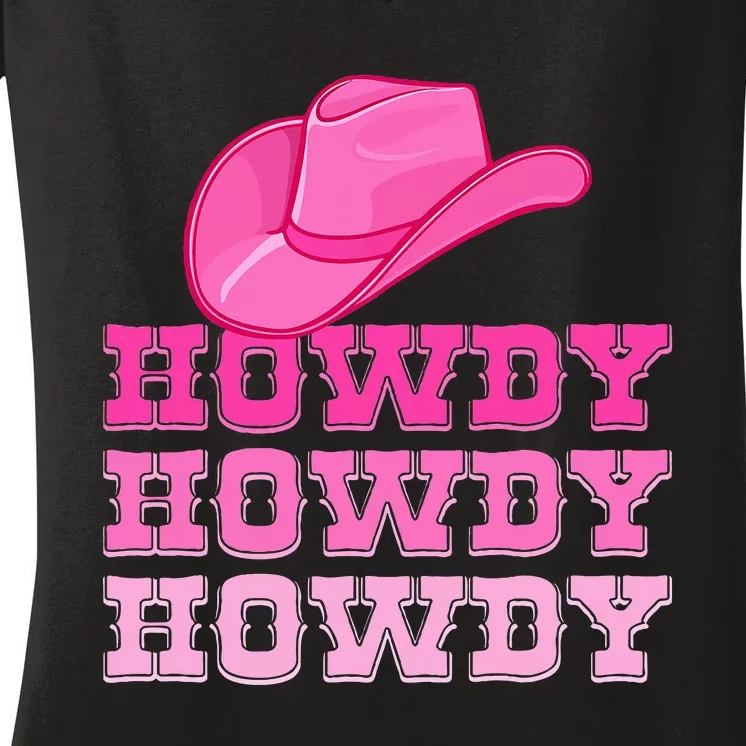 Pink Howdy Cowgirl Western Country Rodeo Women's V-Neck T-Shirt