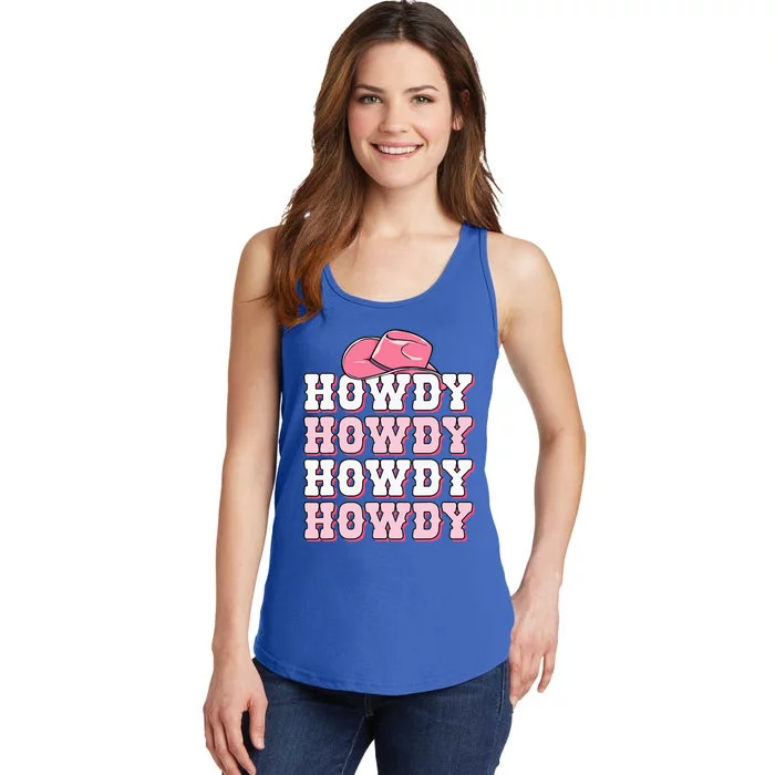 Pink Howdy Cow Western Country Cowgirl Texas Rodeo Ladies Essential Tank