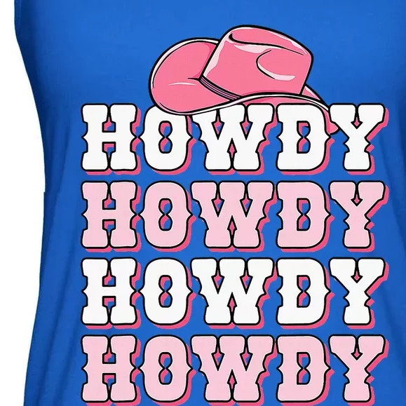 Pink Howdy Cow Western Country Cowgirl Texas Rodeo Ladies Essential Flowy Tank