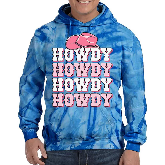 Pink Howdy Cow Western Country Cowgirl Texas Rodeo Tie Dye Hoodie