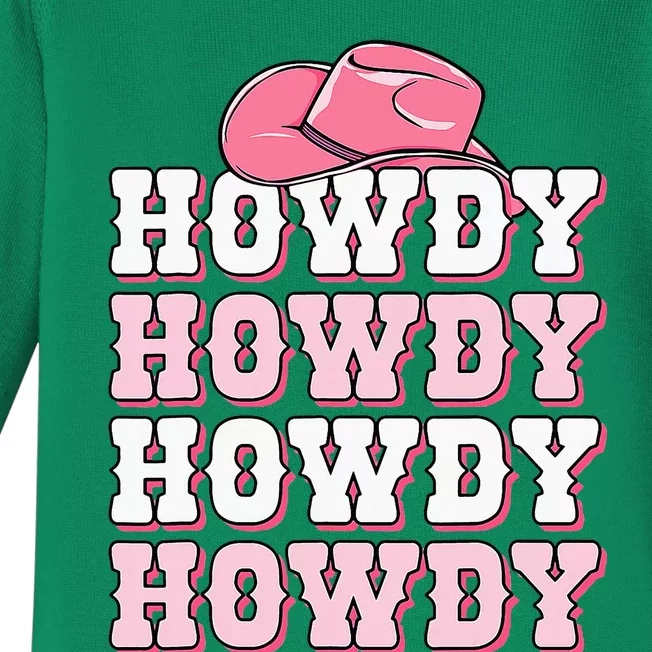 Pink Howdy Cow Western Country Cowgirl Texas Rodeo Baby Long Sleeve Bodysuit