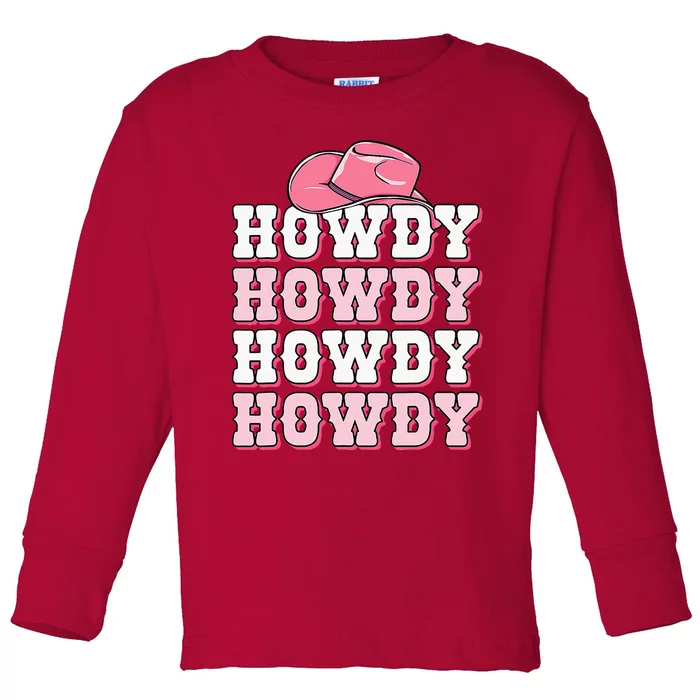 Pink Howdy Cow Western Country Cowgirl Texas Rodeo Toddler Long Sleeve Shirt