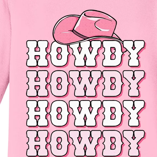 Pink Howdy Cow Print Western Country Cowgirl Texas Rodeo Baby Long Sleeve Bodysuit