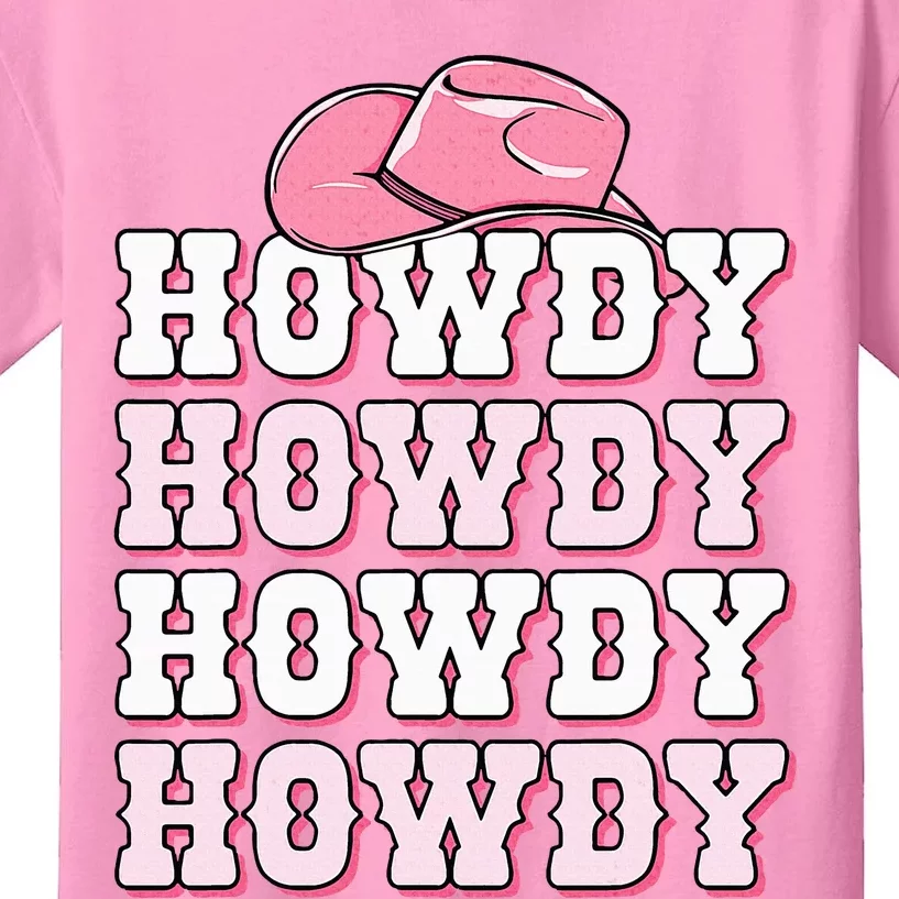 Pink Howdy Cow Print Western Country Cowgirl Texas Rodeo Kids T-Shirt