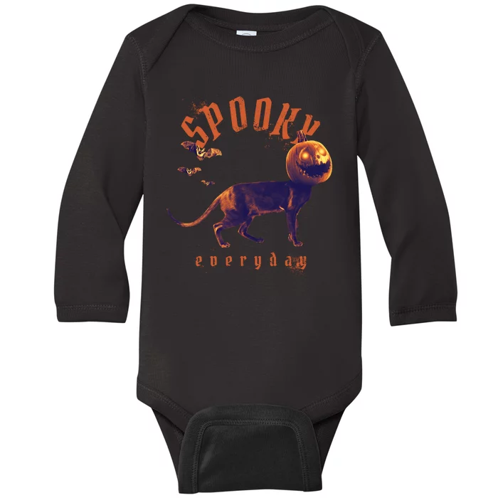 Pumpkin Head Cat Baby Long Sleeve Bodysuit