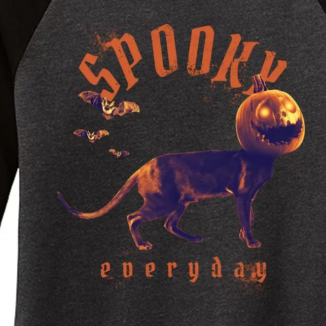 Pumpkin Head Cat Women's Tri-Blend 3/4-Sleeve Raglan Shirt