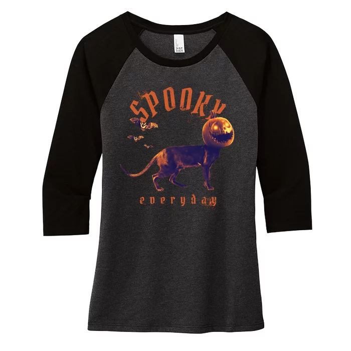 Pumpkin Head Cat Women's Tri-Blend 3/4-Sleeve Raglan Shirt