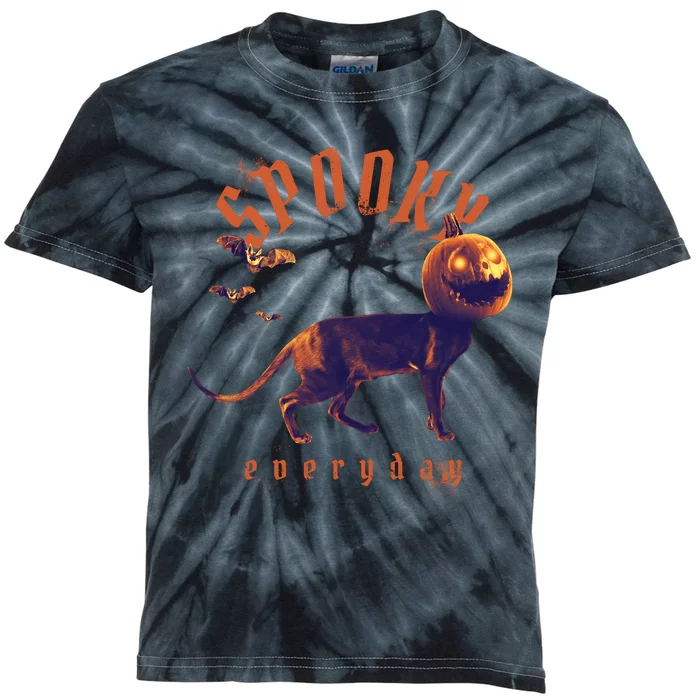 Pumpkin Head Cat Kids Tie-Dye T-Shirt