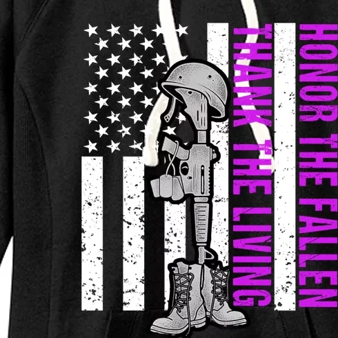 Purple Heart Day Military Honor The Fallen Thank The Living Gift Women's Fleece Hoodie