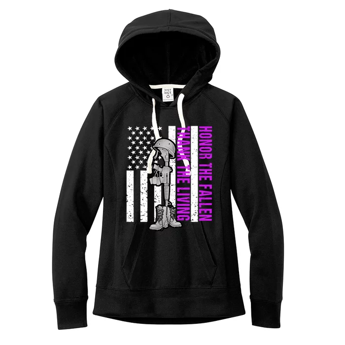 Purple Heart Day Military Honor The Fallen Thank The Living Gift Women's Fleece Hoodie