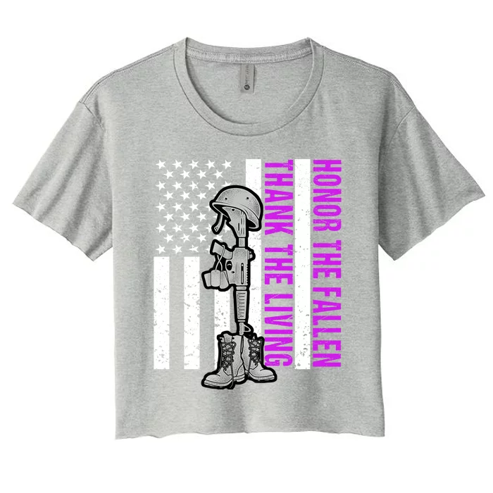 Purple Heart Day Military Honor The Fallen Thank The Living Gift Women's Crop Top Tee