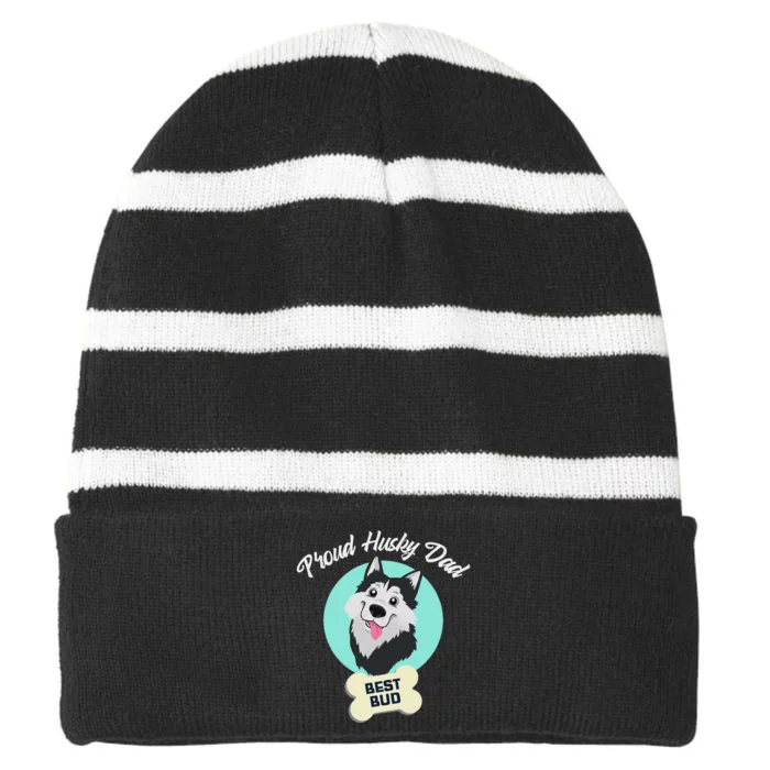 Proud Husky Dad Funny Siberian Husky Striped Beanie with Solid Band