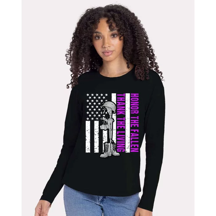 Purple Heart Day Military Honor The Fallen Thank The Living Gift Womens Cotton Relaxed Long Sleeve T-Shirt