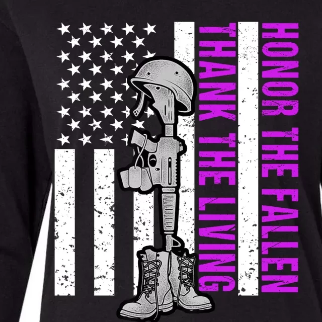 Purple Heart Day Military Honor The Fallen Thank The Living Gift Womens Cotton Relaxed Long Sleeve T-Shirt