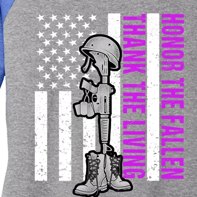 Purple Heart Day Military Honor The Fallen Thank The Living Gift Women's Tri-Blend 3/4-Sleeve Raglan Shirt