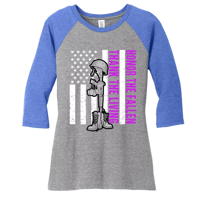 Purple Heart Day Military Honor The Fallen Thank The Living Gift Women's Tri-Blend 3/4-Sleeve Raglan Shirt