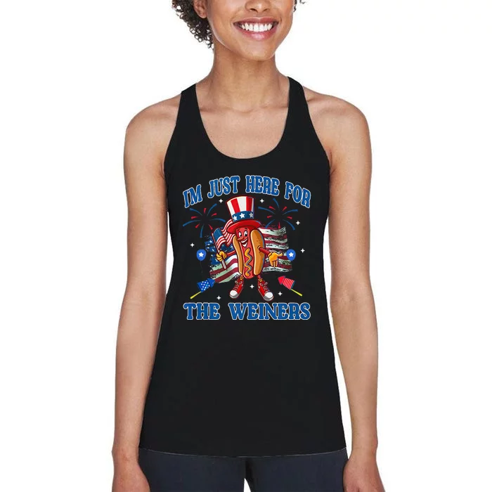 Patriotic Hot Dog Im Just Here For The Wieners 4th Of July Women's Racerback Tank