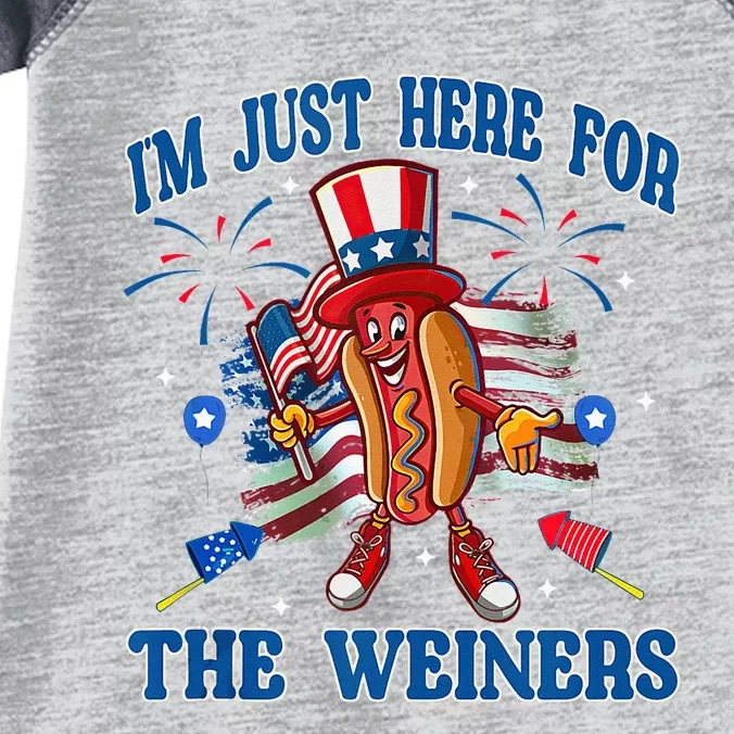 Patriotic Hot Dog Im Just Here For The Wieners 4th Of July Infant Baby Jersey Bodysuit