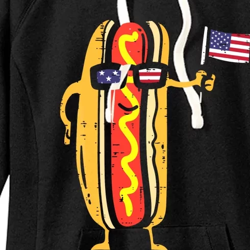 Patriotic Hot Dog American Flag USA Funny 4th Of July Fourth Women's Fleece Hoodie