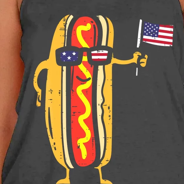 Patriotic Hot Dog American Flag USA Funny 4th Of July Fourth Women's Knotted Racerback Tank