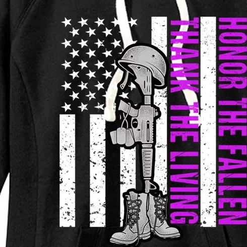 Purple Heart Day Military Honor The Fallen Thank The Living Cool Gift Women's Fleece Hoodie