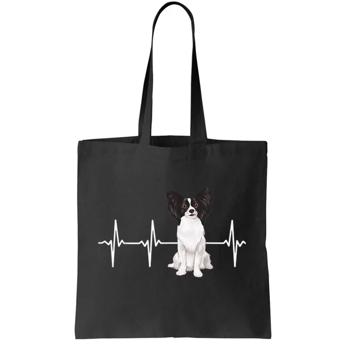 Papillon Heartbeat Dog Lover Tote Bag