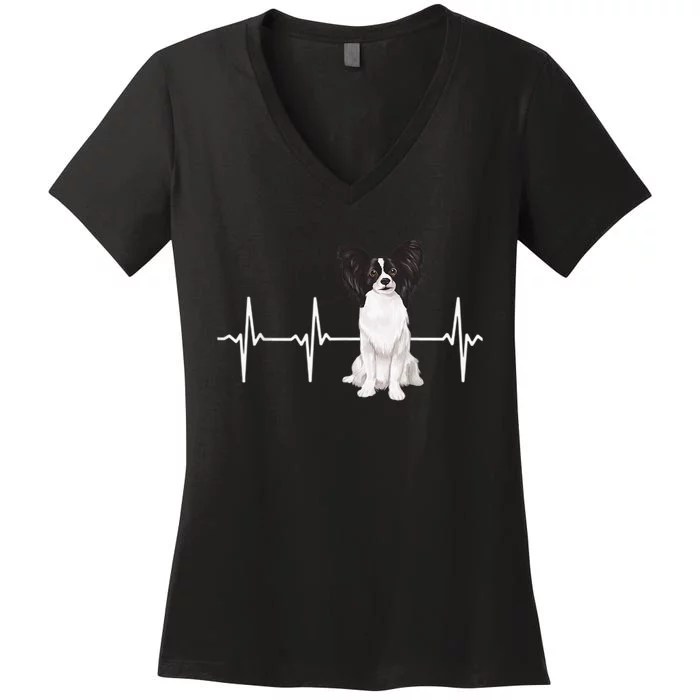 Papillon Heartbeat Dog Lover Women's V-Neck T-Shirt