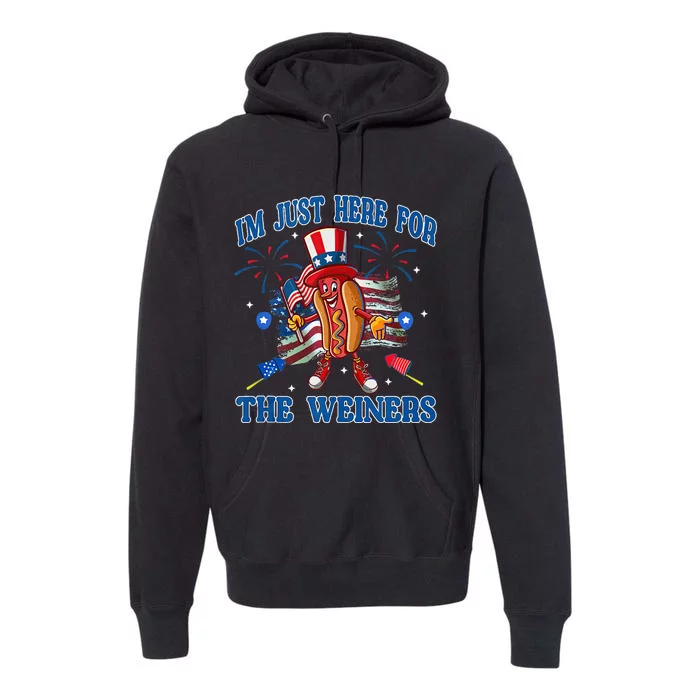 Patriotic Hot Dog Im Just Here For The Wieners 4th Of July Premium Hoodie