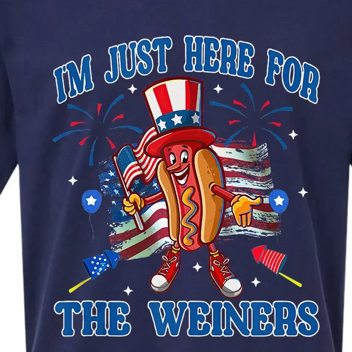 Patriotic Hot Dog Im Just Here For The Wieners 4th Of July Sueded Cloud Jersey T-Shirt