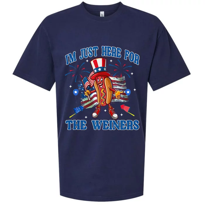 Patriotic Hot Dog Im Just Here For The Wieners 4th Of July Sueded Cloud Jersey T-Shirt