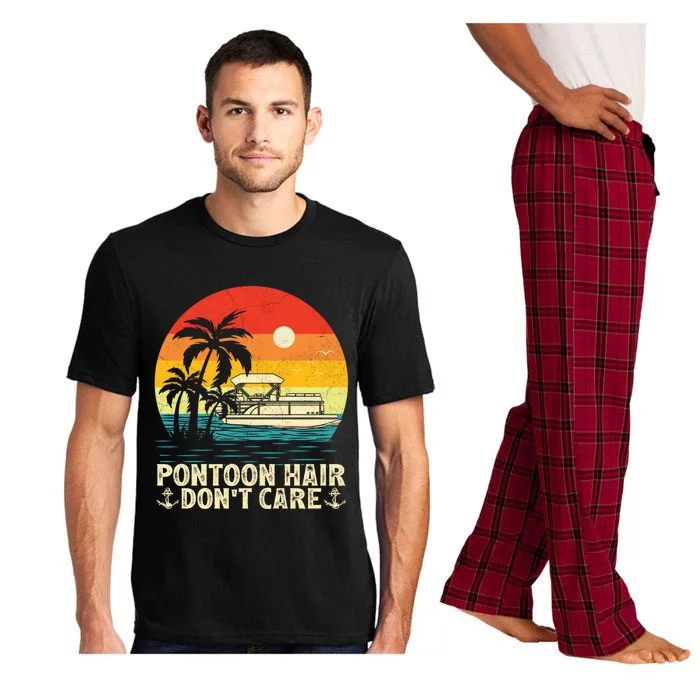 Pontoon Hair Dont Care Vintage Sunset Pontoon Boat Captain Great Gift Pajama Set