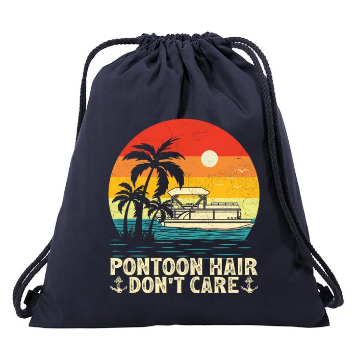 Pontoon Hair Dont Care Vintage Sunset Pontoon Boat Captain Great Gift Drawstring Bag